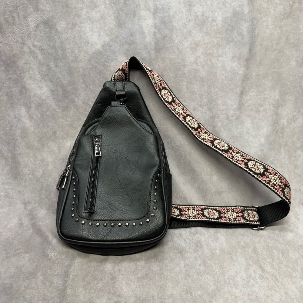 Sam & Hadley Sling Bag Women One Size Black Studded Embroidered Strap